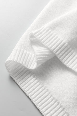 White Solid Color Knit Loose Bracelet Sleeve Dolman Sweater