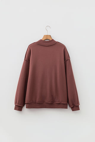 Red Dahlia Oversize Drop Shoulder Reversible Mock Neck Sweatshirt