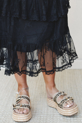Black Elegant Ruffle Lace Tiered Skirt