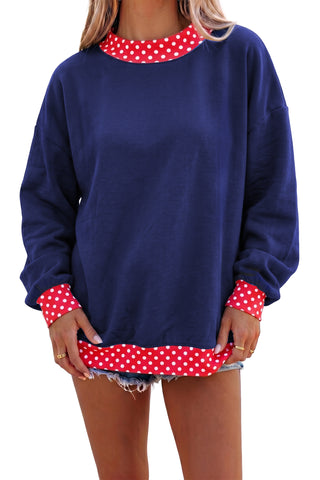 Dark Green Colorblock Polka Dot Contrast Trim Oversized Sweatshirt