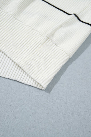 White Stripe Short Sleeve Button Front Shift Cardigan