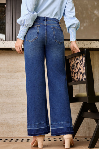 Sail Blue Raw Hem Unique Cuffs Straight High Rise Loose Jeans