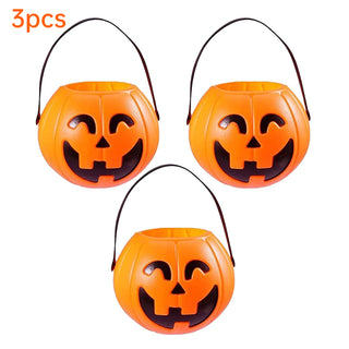 3-Pack 7-Inch Plastic Halloween Pumpkin Buckets - Kids' Trick-or-Treat Candy Holders & Home Decor