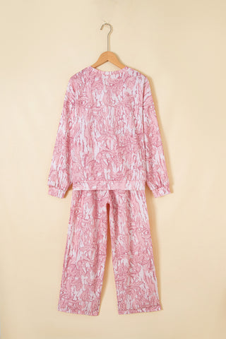 Multicolour Abstract Floral Print Loose Pullover Drawstring Pants 2pcs Set