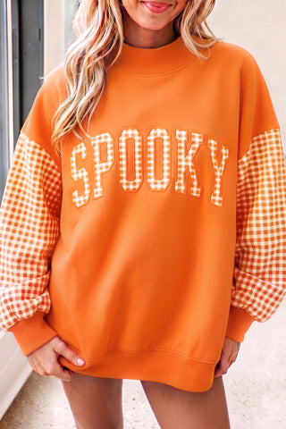Fiery Red Gingham Plaid Oversized Pullover Sweatshirt