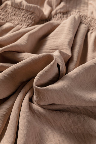 Smoke Gray Deep V Neck Bubble Sleeve Smocked Mini Dress