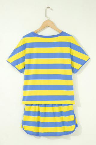 Rose Stripe Dolman Tee Drawstring Skort Athletic 2pcs Set