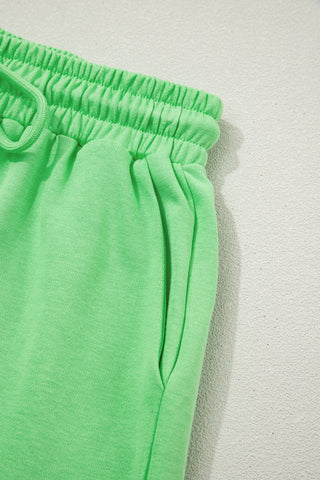 Light Blue Solid Color Puffy Loose Top Drawstring Shorts 2pcs Outfit