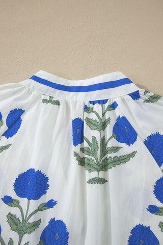 Green Casual Wild Flower Print V Neck 3/4 Sleeve Blouse