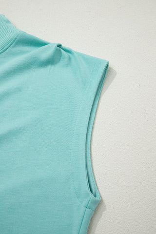 Racing Red Solid Color High Neck Cap Sleeve Loose Top