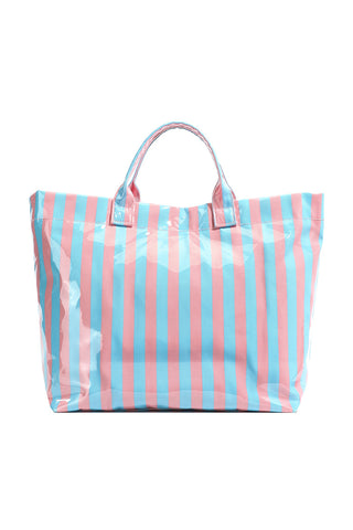 Blackish Green Glossy Striped Vinyl Large Tote Bag (Color Varied)