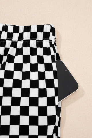 Black Checkered Print Half Sleeve Tee 2pcs Lounge Pant Set