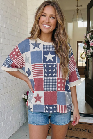 Stars and Stripes Patchwork Oversized Top
