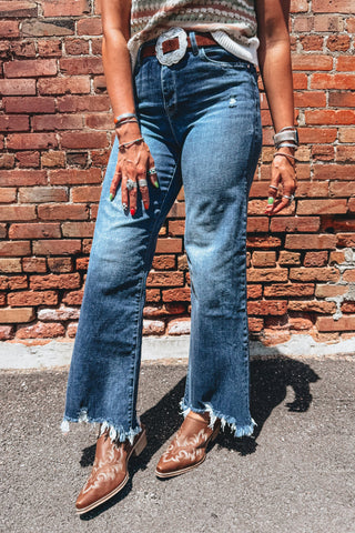 Ashleigh Blue High Waist Frayed Hem Flare Jeans