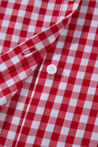 Red Plaid V Neck Long Sleeve Tunic Loose Fit Plus Size Shirt