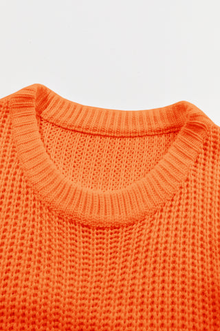 Orange Ribbed Knit Round Neck Slouchy Chunky Sweater