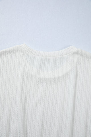 White Solid Color Textured Drop Shoulder Long Sleeve Peplum Top