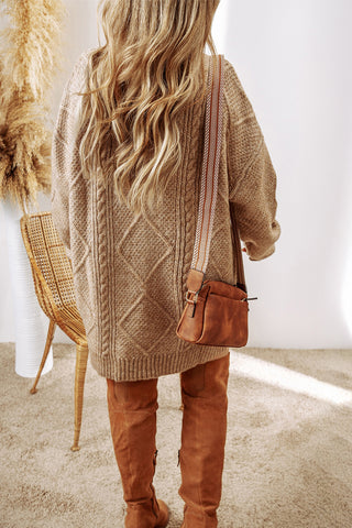 Mist Green Cable Knit Drop Shoulder Loose Fit Sweater Dress