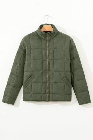 Green Zip-Up Pocket Quilted Jacket