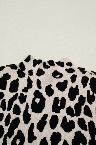 Black Leopard Print High Neck Short Sleeve Sweater