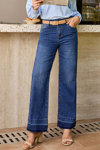 Sail Blue Raw Hem Unique Cuffs Straight High Rise Loose Jeans