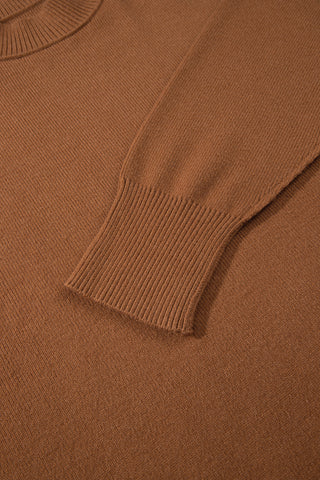 Chestnut Oversized Ribbed Knit Long Sleeve Tunic Plus Size Sweater