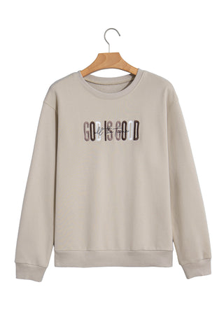 Jet Stream GOD IS GOOD Western Embroidered Letter Crewneck Pullover Sweatshirt