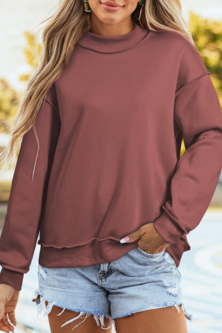 Red Dahlia Oversize Drop Shoulder Reversible Mock Neck Sweatshirt