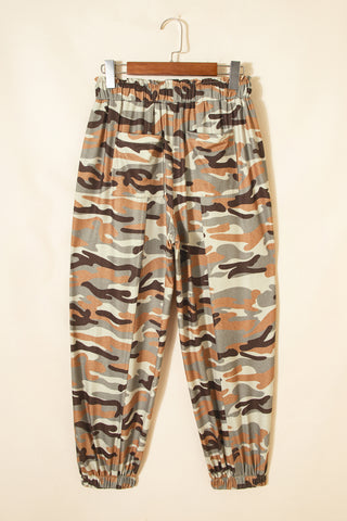 Green Camouflage Printed Drawstring Elastic Waist Jogger Pants