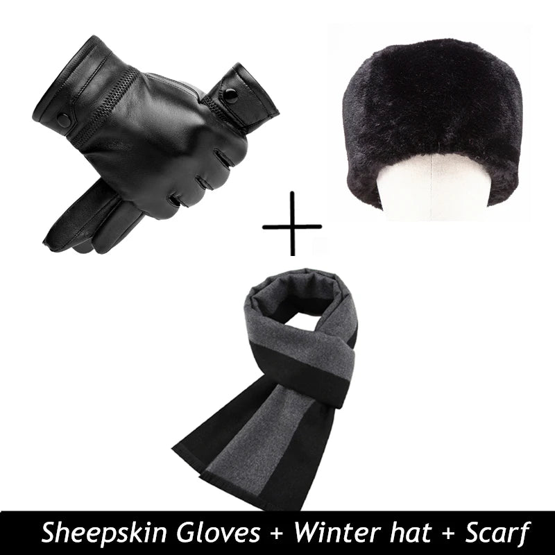 BISON DENIM Men Genuine Sheepskin Leather Gloves