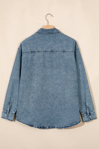 Dusk Blue Western Long Sleeve Shirt Collar Tunic Denim Jacket