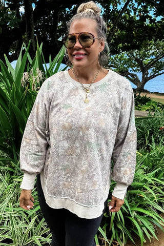 Khaki Camouflage Print Round Neck Long Sleeve Shift Plus Size Sweatshirt
