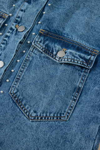 Sail Blue Rivet Embellished Western Style Regular Fit Long Sleeve Denim Jacket