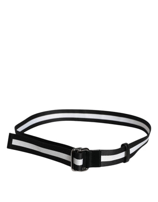 Dolce & Gabbana Black Yellow Logo Striped Metal Buckle Belt