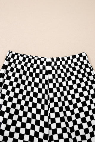Black Checkered Print Half Sleeve Tee 2pcs Lounge Pant Set
