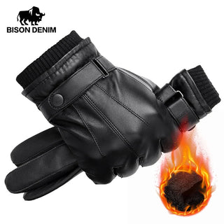 BISON DENIM Men Genuine Sheepskin Leather Gloves