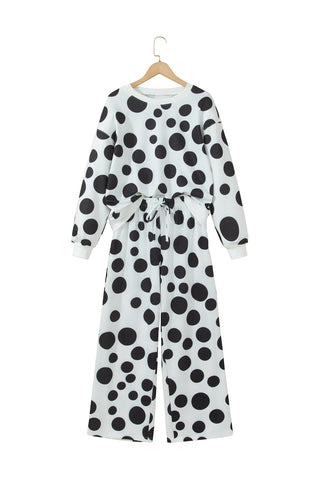 Khaki Polka Dot Long Sleeve Top Drawstring Relaxed Pants Set