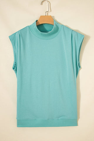 Racing Red Solid Color High Neck Cap Sleeve Loose Top