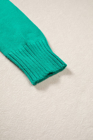 Bright Green Merry Print Ribbed Trim Round Neck Loose Fit Sweater