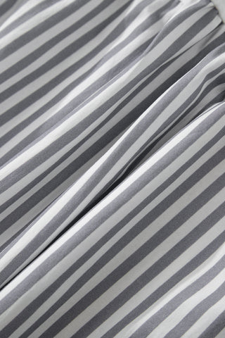 Gray Stripe Half Button Gauze Patchwork Bracelet Sleeve Babydoll Blouse