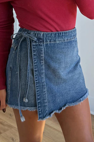 Ashleigh Blue Wrapped Tied Waist Denim Skort