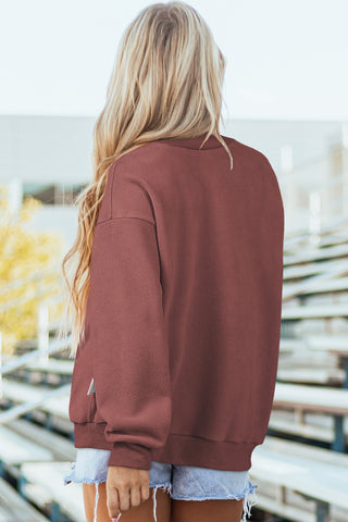 Red Dahlia Oversize Drop Shoulder Reversible Mock Neck Sweatshirt