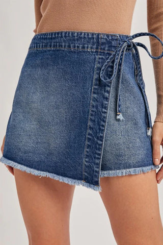 Ashleigh Blue Wrapped Tied Waist Denim Skort