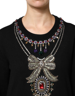 Dolce & Gabbana Black Cashmere Crystal Embellished Sweater