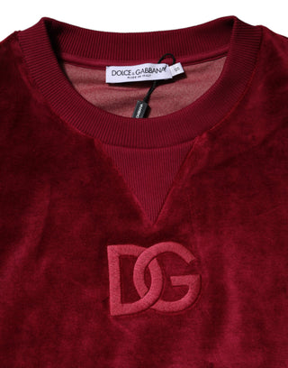 Dolce & Gabbana Red Cotton Velvet Crew Neck Pullover Sweater