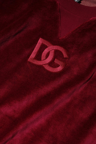 Dolce & Gabbana Red Cotton Velvet Crew Neck Pullover Sweater