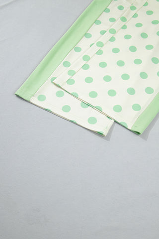 Green Color Block Patchwork Polka Dot Wide Leg Pant Set