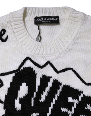 Dolce & Gabbana White Wool Knit Crew Neck Pullover Sweater