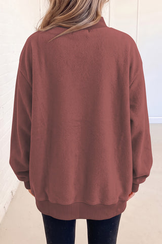 Red Dahlia Oversize Drop Shoulder Reversible Mock Neck Sweatshirt