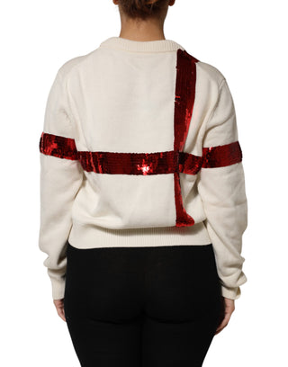 Dolce & Gabbana White Sequined Crew Neck Pullover Sweater